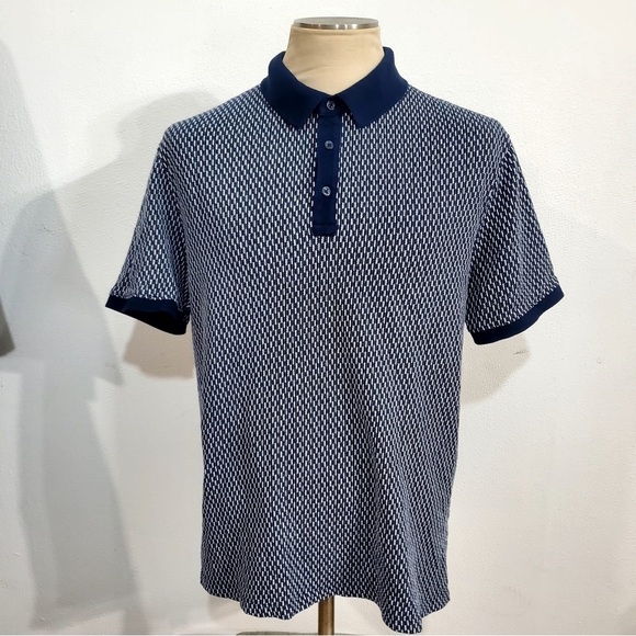 Express Polo Shirt Blue White Stripes Size Large - Picture 10 of 11